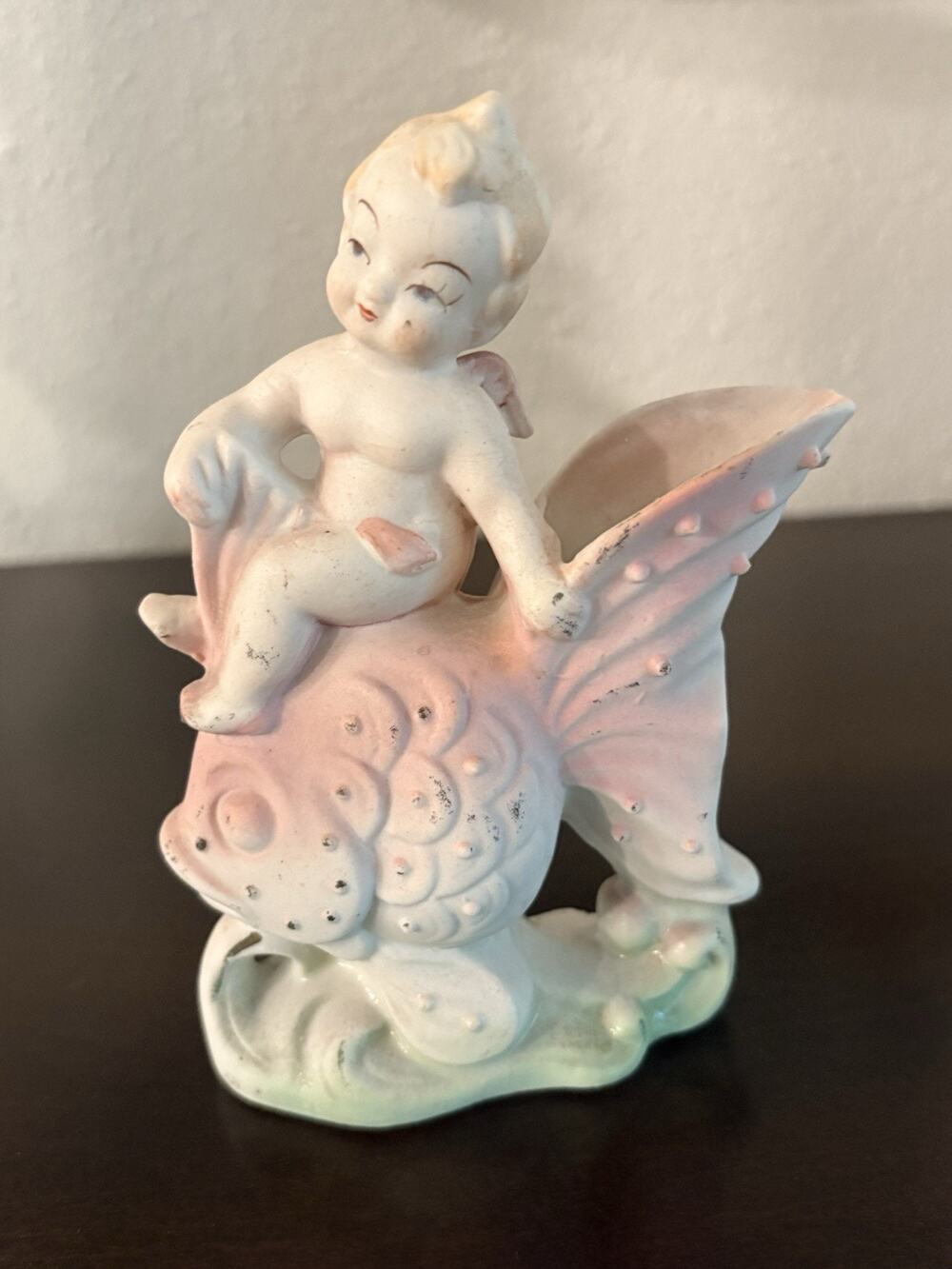 Occupied Japan Vintage Cherub Angel Riding A Fish